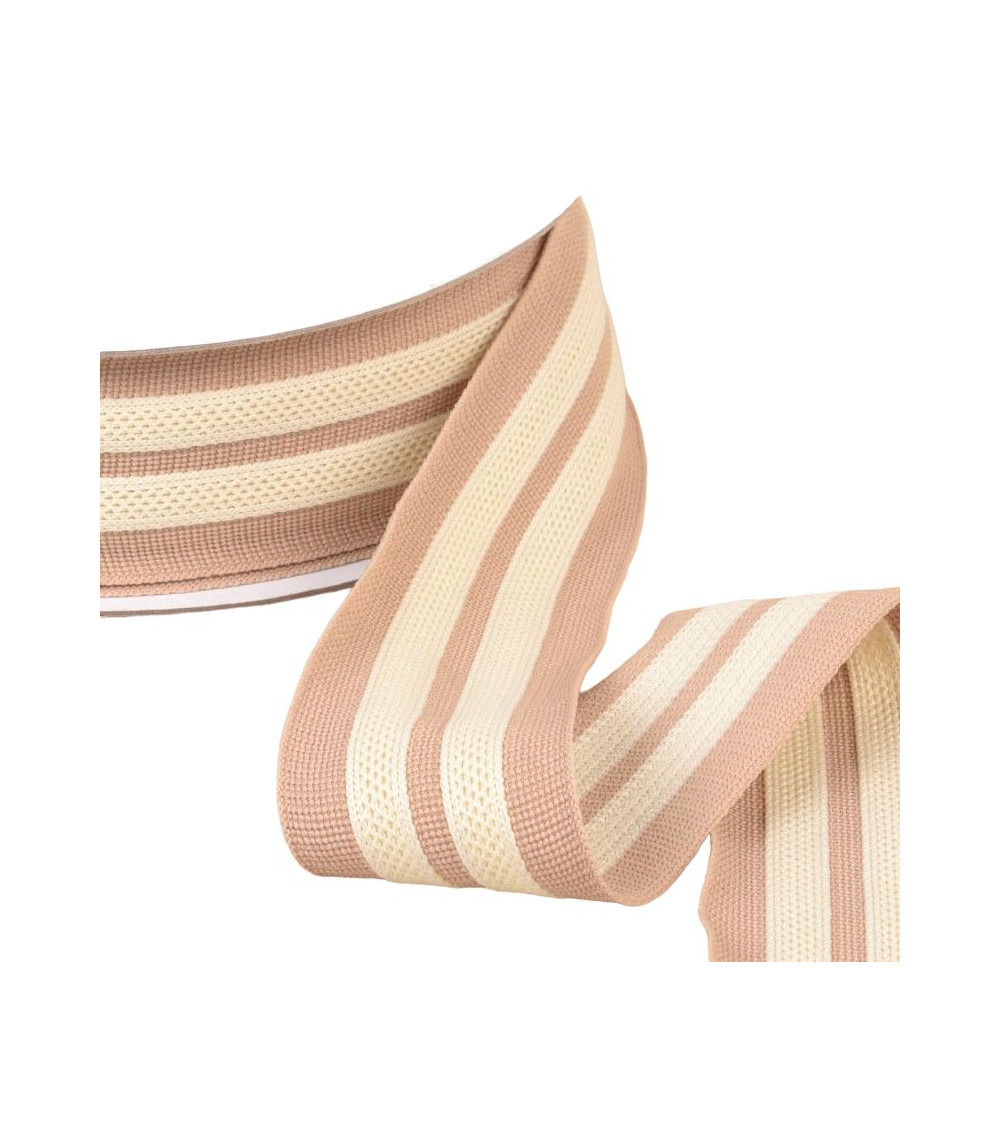 Two-tone stretch braid 2 strips 50mm beige/ecru by the meter