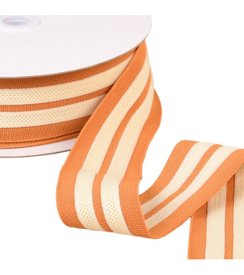 Two-tone stretch braid 2 strips 50mm ecru mustard per meter