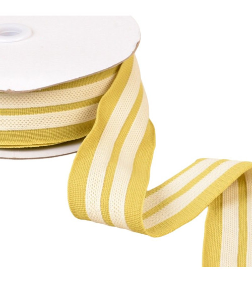 Two-tone stretch braid 2 strips 50mm anise green ecru by the meter