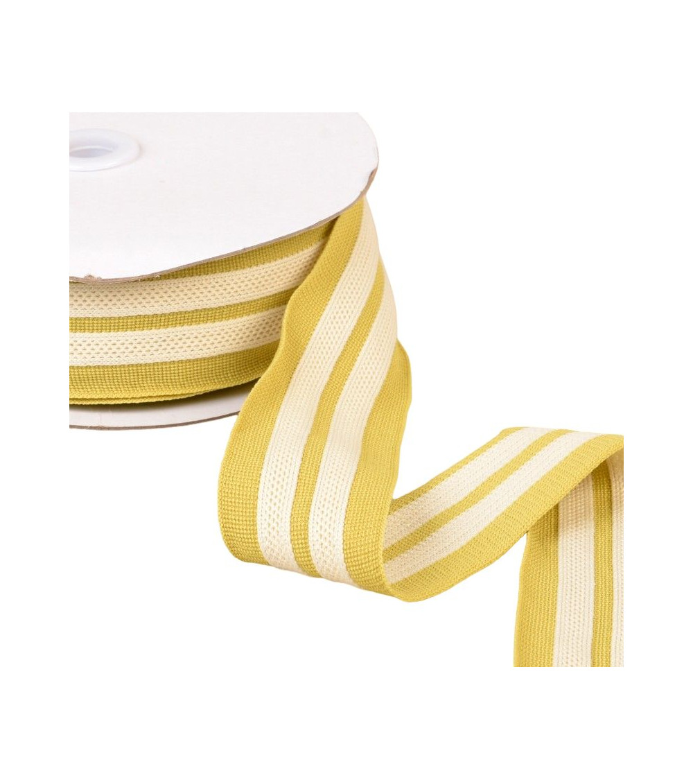Two-tone stretch braid 2 strips 50mm anise green ecru by the meter