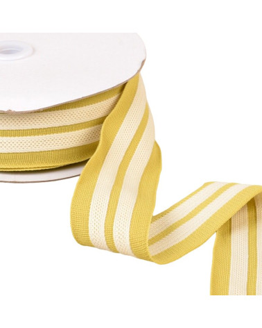 Two-tone stretch braid 2 strips 50mm anise green ecru by the meter