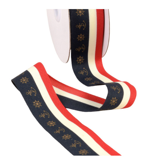 Tricolor printed braid 35mm blue/white/red by the meter