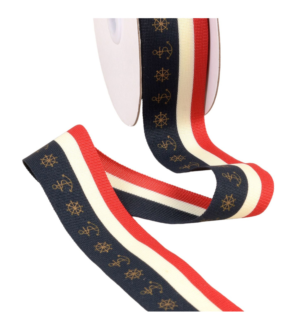 35mm blue/white/red printed tricolor braid by the meter