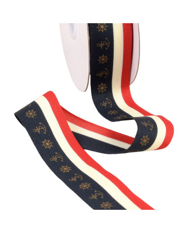 Tricolor printed braid 35mm blue/white/red by the meter