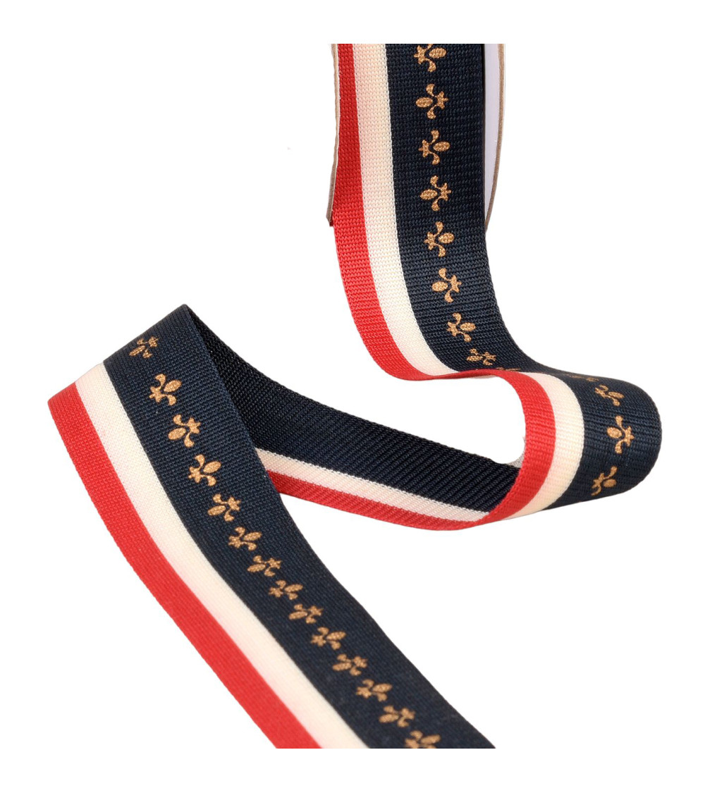 Tricolor printed braid 35mm blue/white/red by the meter