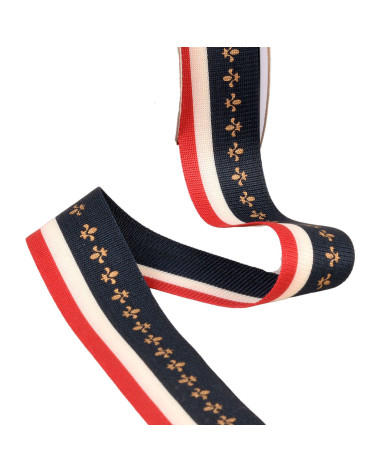 35mm blue/white/red printed tricolor braid by the meter