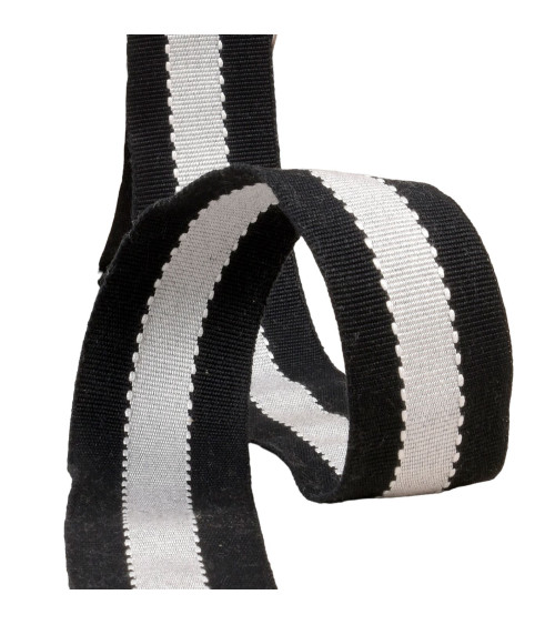 Two-tone grosgrain look braid 40mm black/ecru by the meter