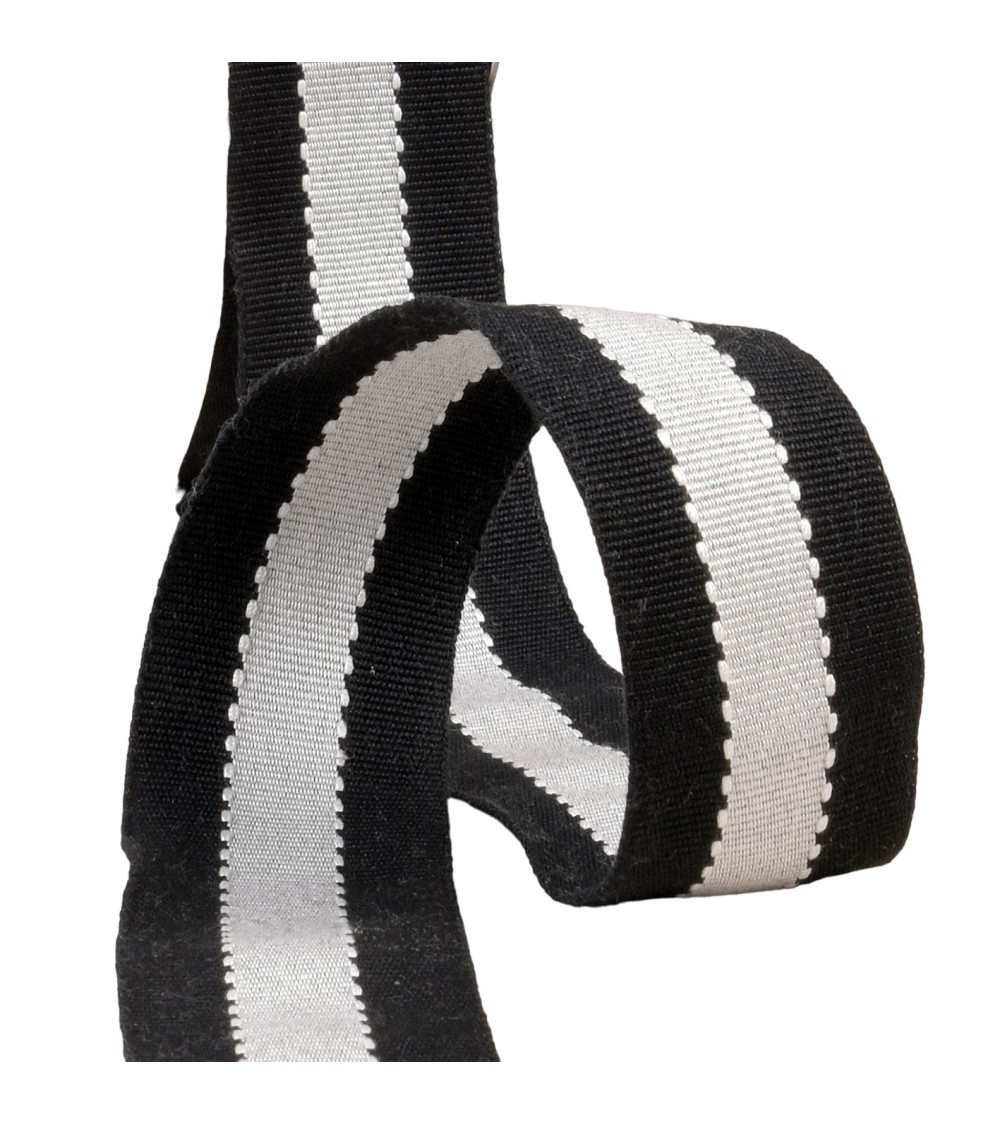 Two-tone grosgrain look braid 40mm black/ecru by the meter
