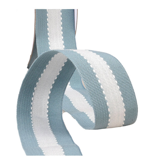 Two-tone grosgrain look braid 40mm ecru denim blue by the meter