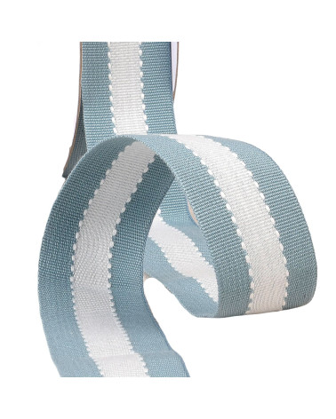 Zweifarbiges Ripsband-Geflecht, 40 mm, Ecru-Jeansblau, Meterware