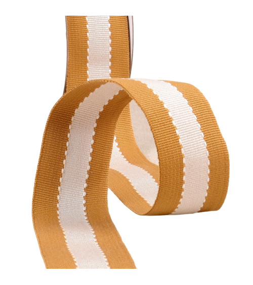 Two-tone grosgrain look braid 40mm ecru mustard yellow by the meter