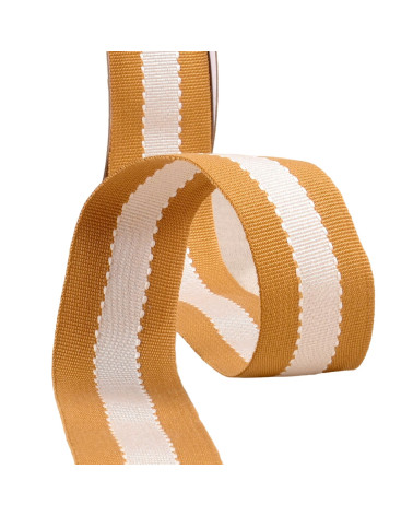 Zweifarbiges Ripsband-Geflecht, 40 mm, Ecru-Senfgelb, Meterware