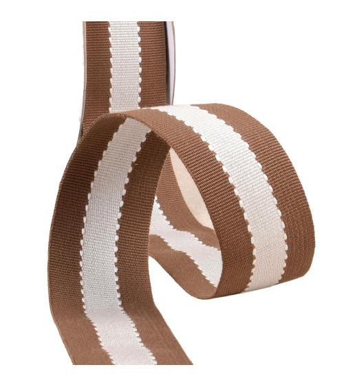 Two-tone grosgrain look braid 40mm brown/ecru by the meter