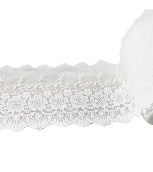 Tulle embroidered scalloped flowers matte 115mm ecru by the meter