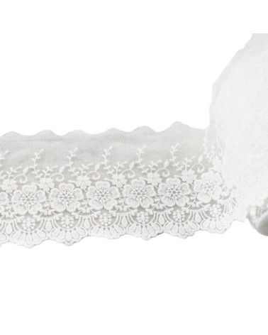 Tullé brodé fleurs festonnées mat 115mm écru au mètre