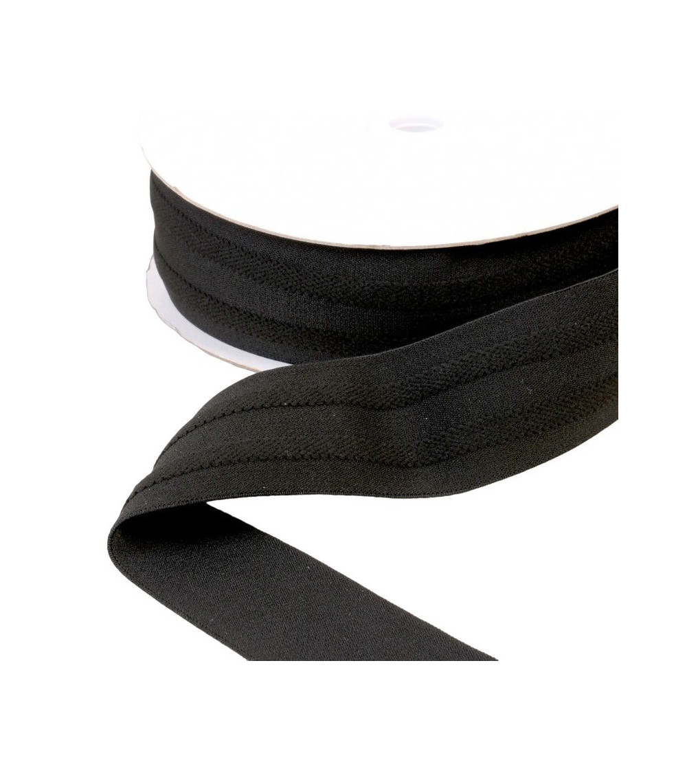 Bobina da 10 m di elastico 2 strisce in rilievo nero 45 mm