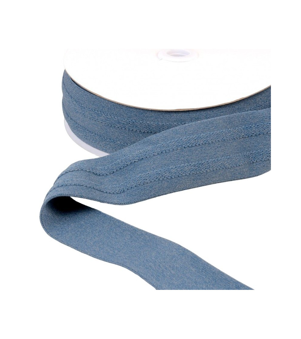 Bobina da 10 m di elastico 2 fasce in rilievo blu lavanda 45 mm