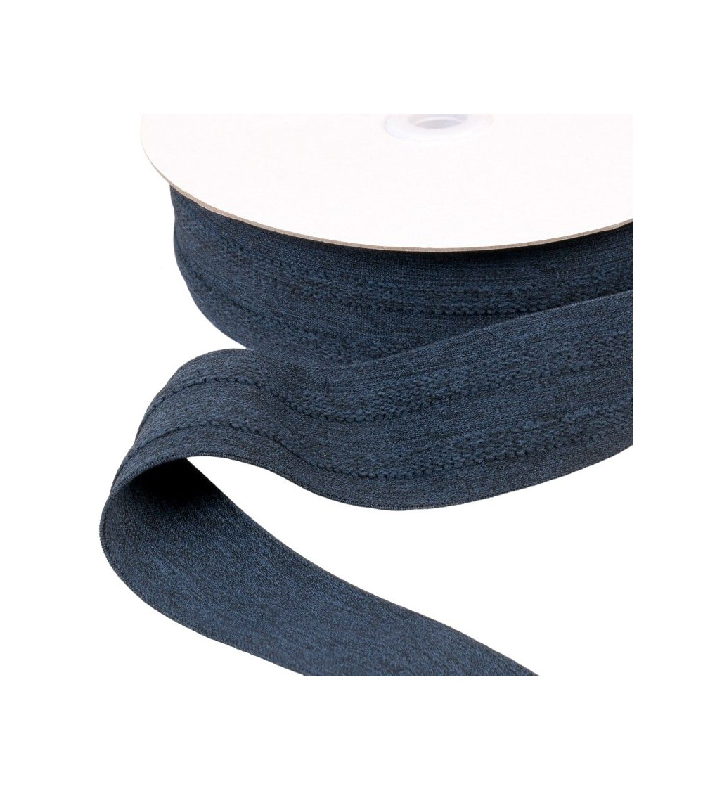 Bobina da 10 m di elastico 2 fasce in rilievo blu navy 45 mm
