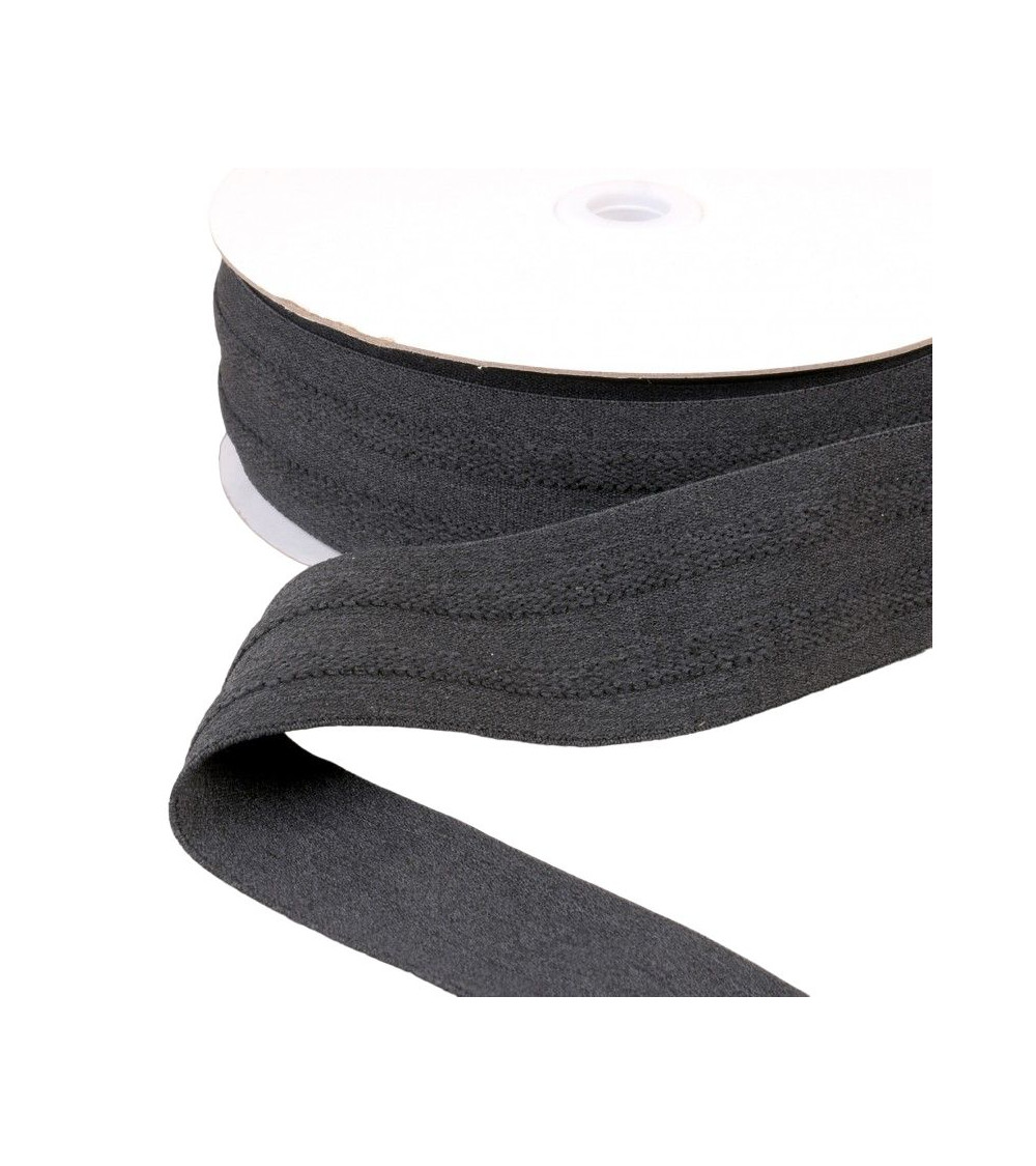 10m reel elastic 2 strips in black gray relief 45mm