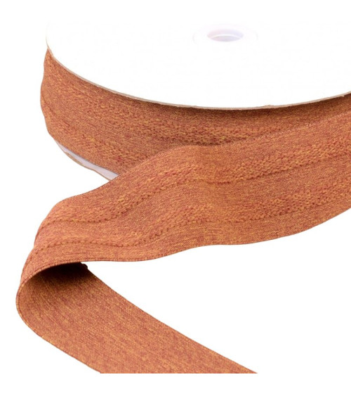 Bobine 10m élastique 2 bandes en relief marron chocolat 45mm