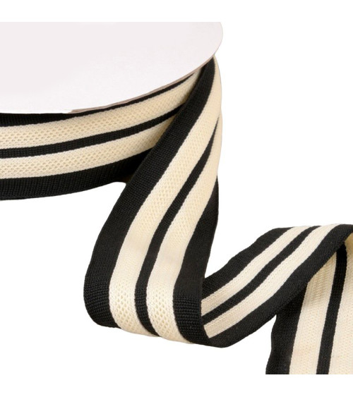 15m reel two-tone stretchable braid 2 bands black/ecru 50mm