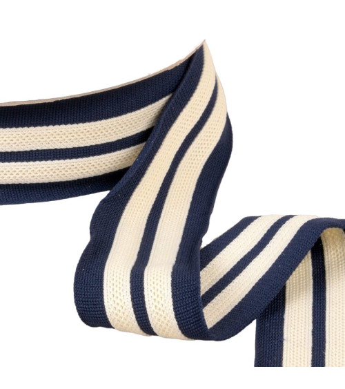 15m reel two-tone stretch braid 2 strips navy ecru 50mm