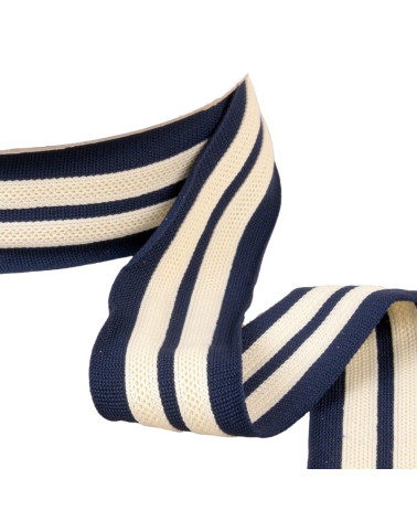 15m spool of two-tone braid, extensible, 2 stripes, navy, ecru, 50mm