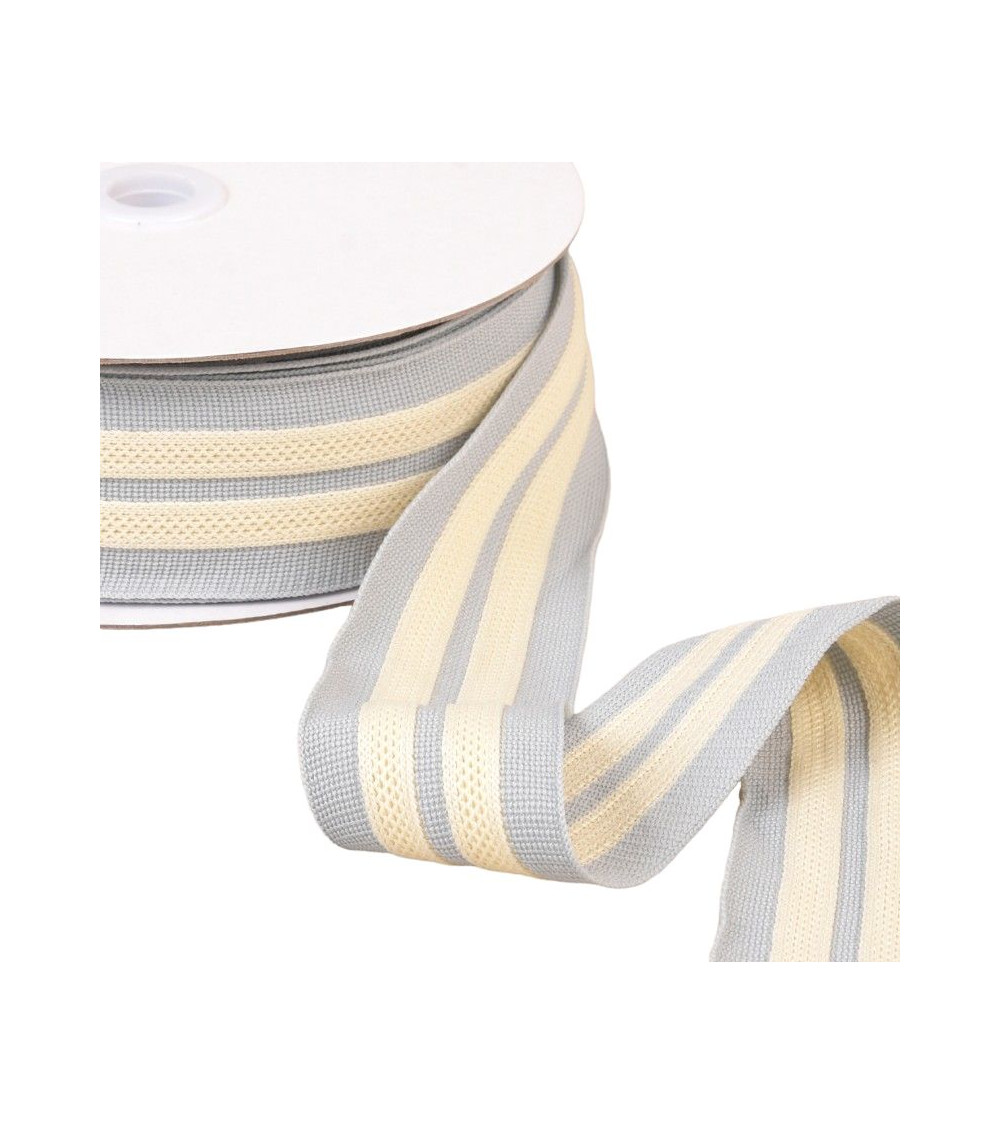 15m reel two-tone extensible braid 2 strips grey/ecru 50mm