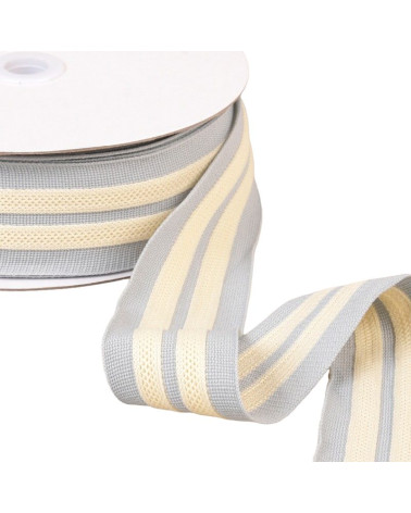 15m spool of two-tone braid, extensible, 2 gray/ecru bands, 50mm
