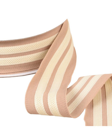 15 m Spule, zweifarbiges Stretchgeflecht, 2 Streifen, beige/ecru, 50 mm