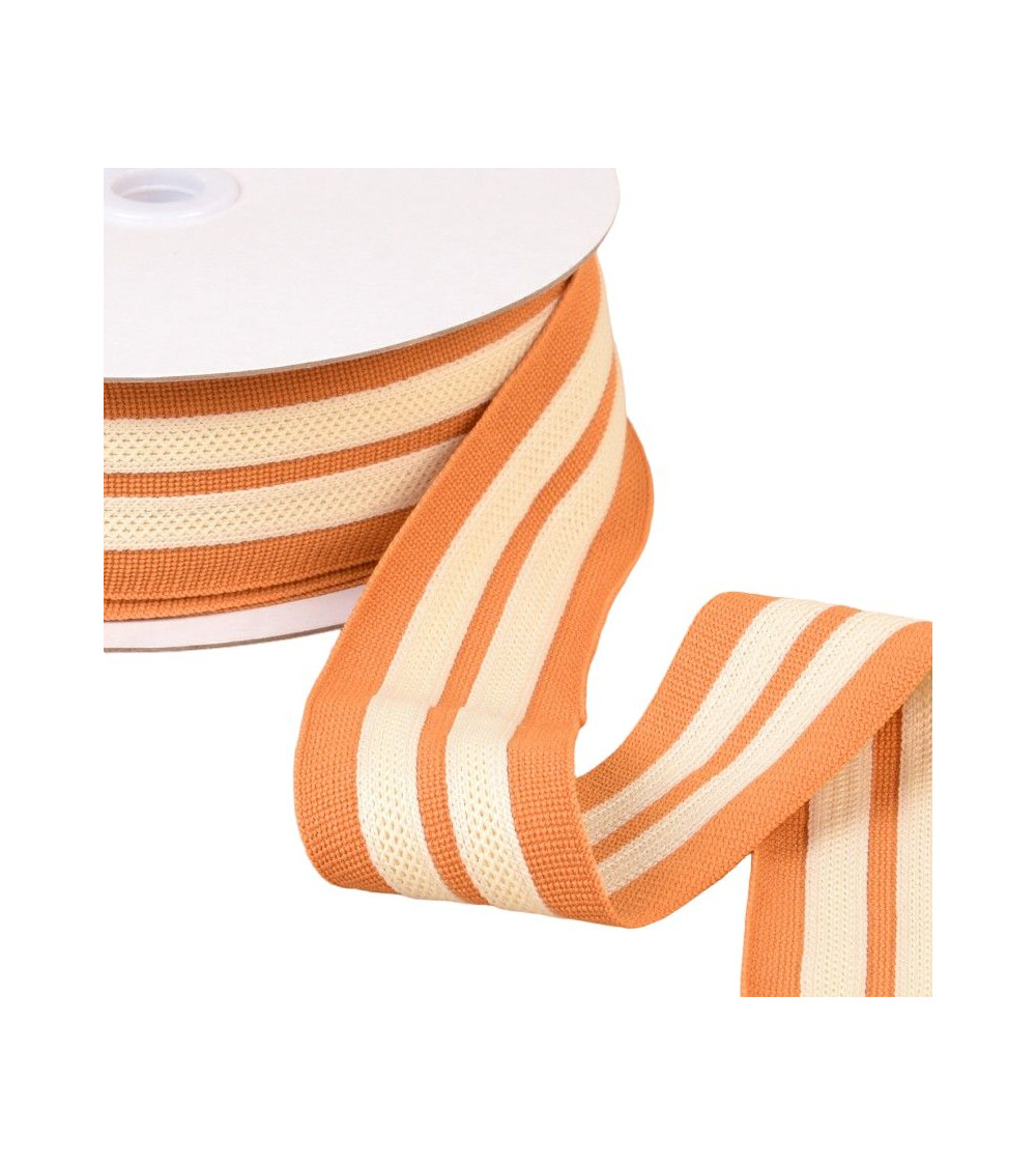15m spool of two-tone braid, extensible, 2 stripes, mustard, ecru, 50mm