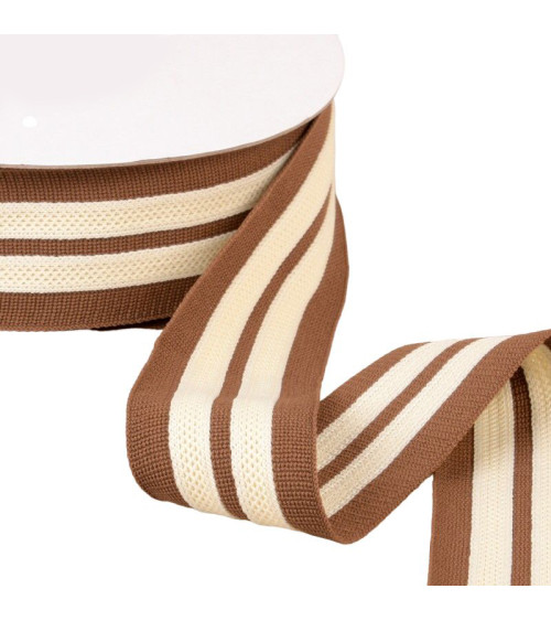 15m reel two-tone stretch braid 2 strips brown/ecru 50mm