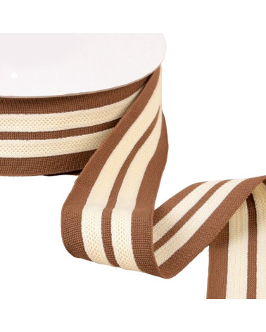 15m spool of two-tone braid, stretchable, 2 brown/ecru stripes, 50mm