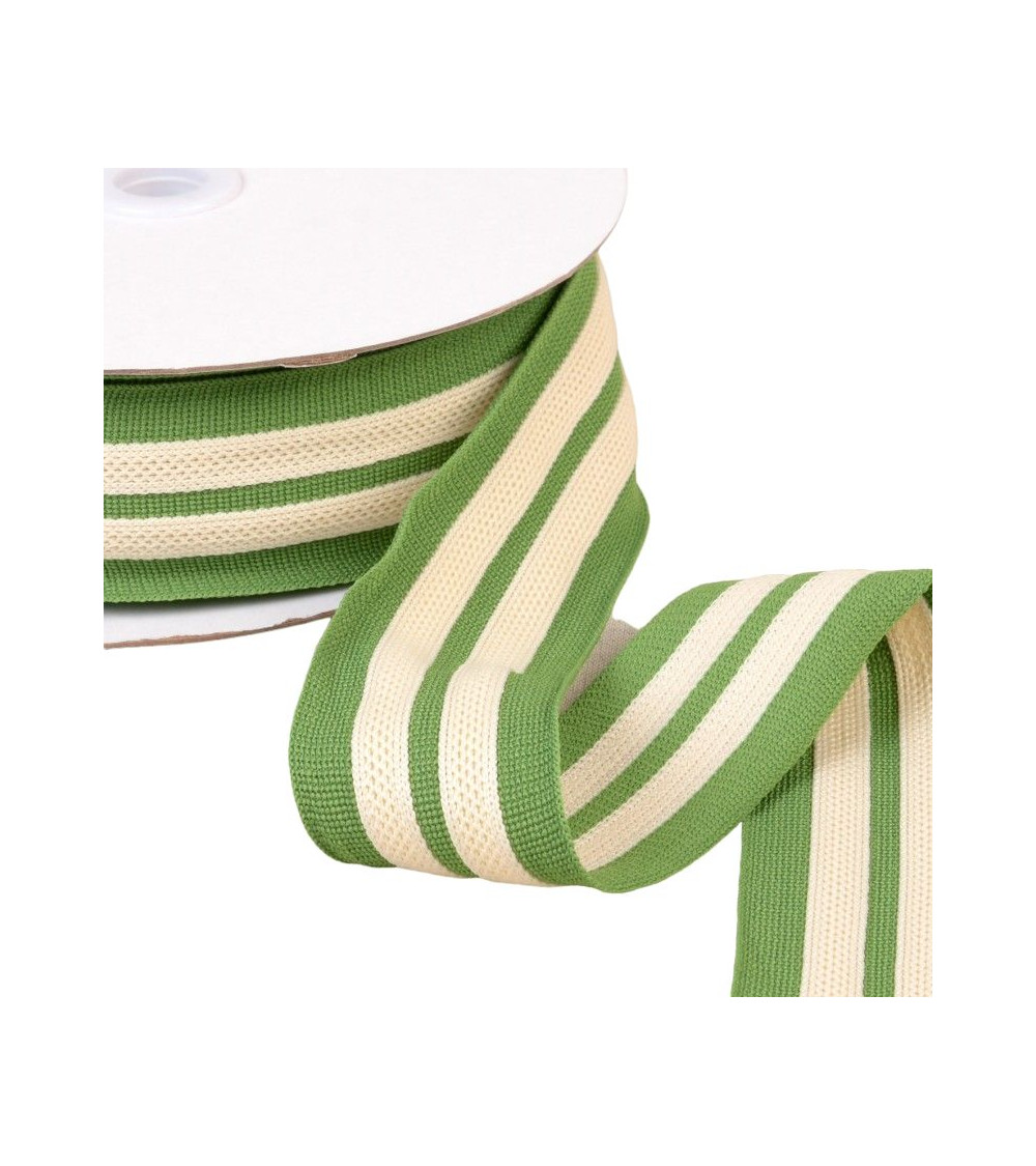 15-m-Rolle, zweifarbiges Stretchgeflecht, 2 ecrugrüne Streifen, 50 mm