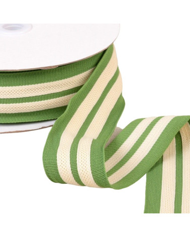 15-m-Rolle, zweifarbiges Stretchgeflecht, 2 ecrugrüne Streifen, 50 mm
