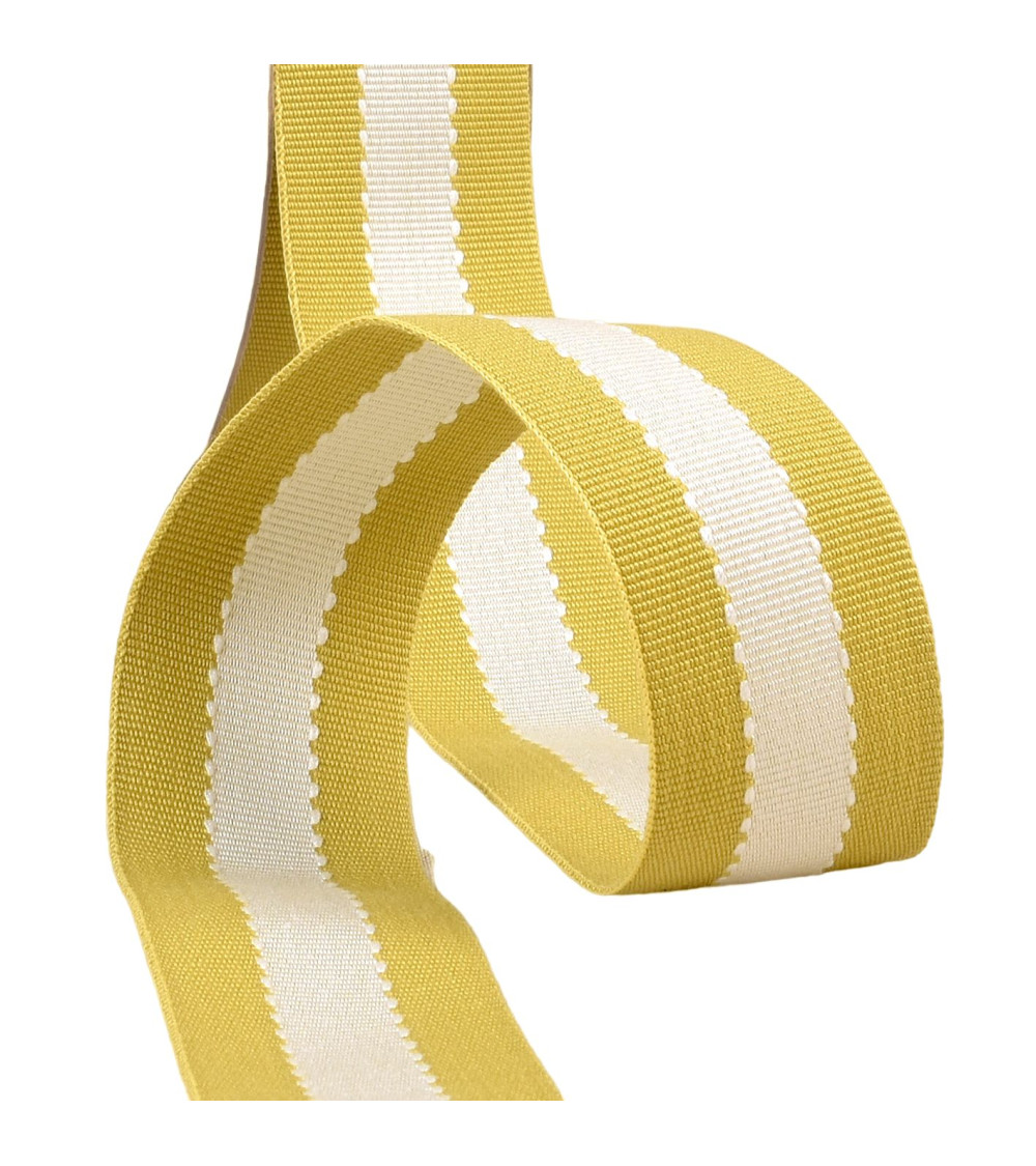 15m reel of two-tone grosgrain-look braid, ecru anise green, 40mm