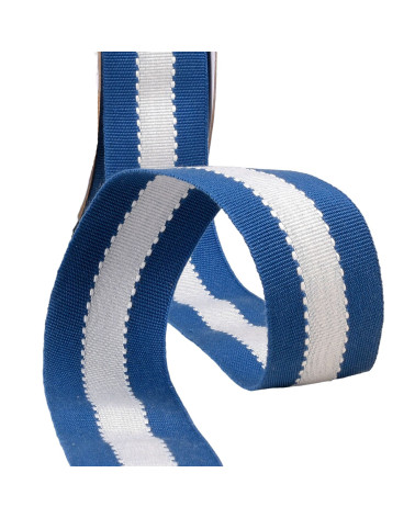 15m reel of two-tone grosgrain-look braid, ecru navy blue, 40mm