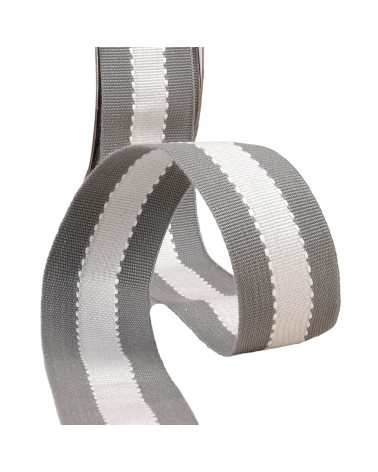 Bobine 15m galon bicolore aspect gros grain gris/écru 40mm