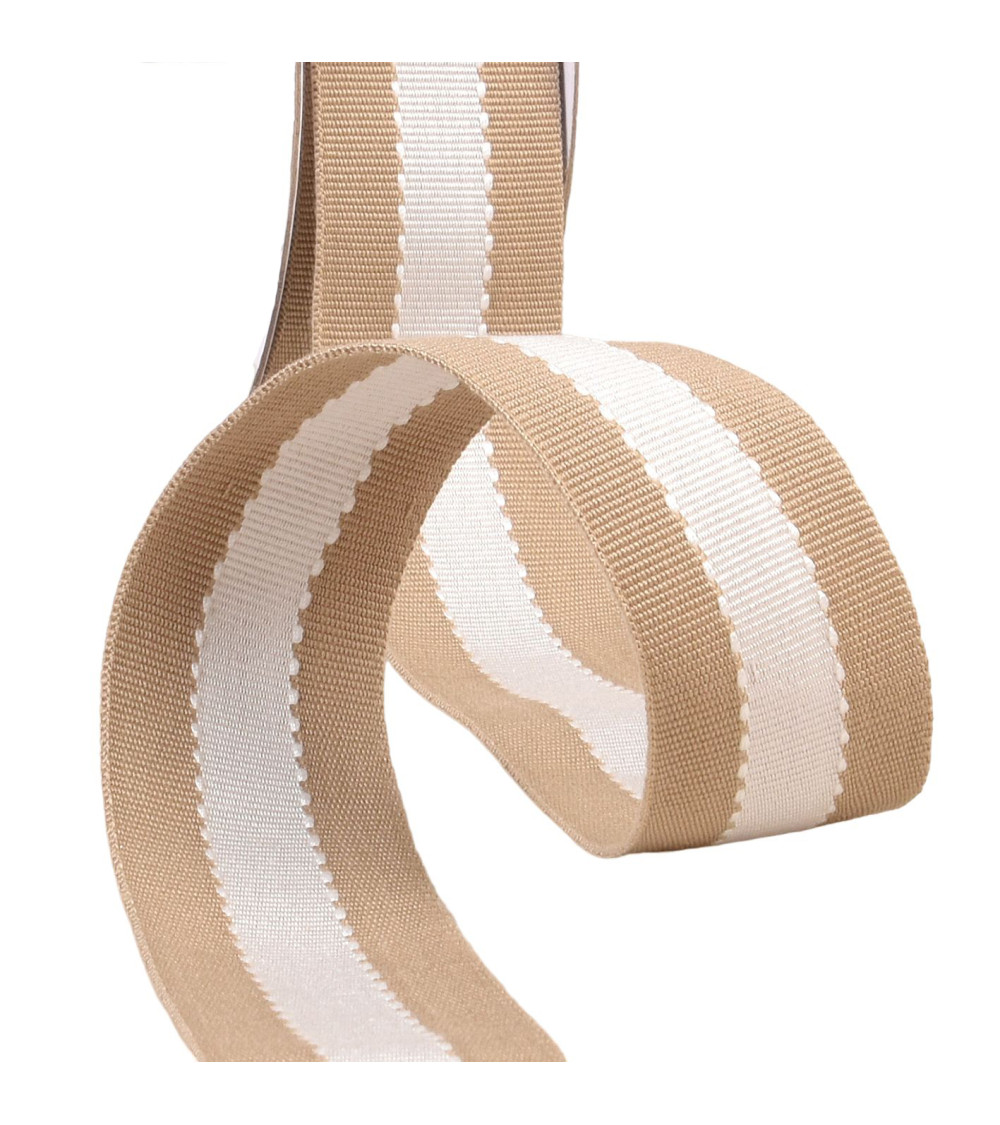 15m reel of two-tone beige/ecru grosgrain look braid 40mm