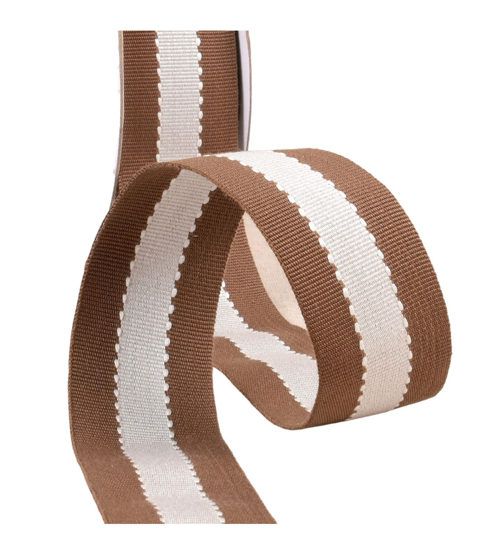 15m reel of two-tone brown/ecru grosgrain look braid 40mm