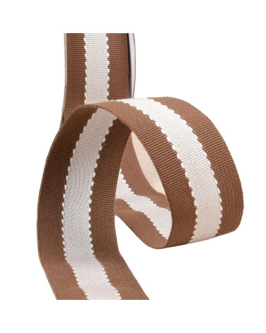 Bobine 15m galon bicolore aspect gros grain marron/écru 40mm