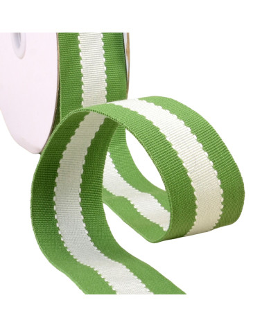 15m reel of two-tone grosgrain-look ecru green braid 40mm