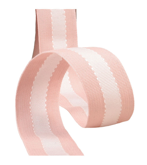 15m reel of two-tone grosgrain-look braid, pink/ecru, 40mm