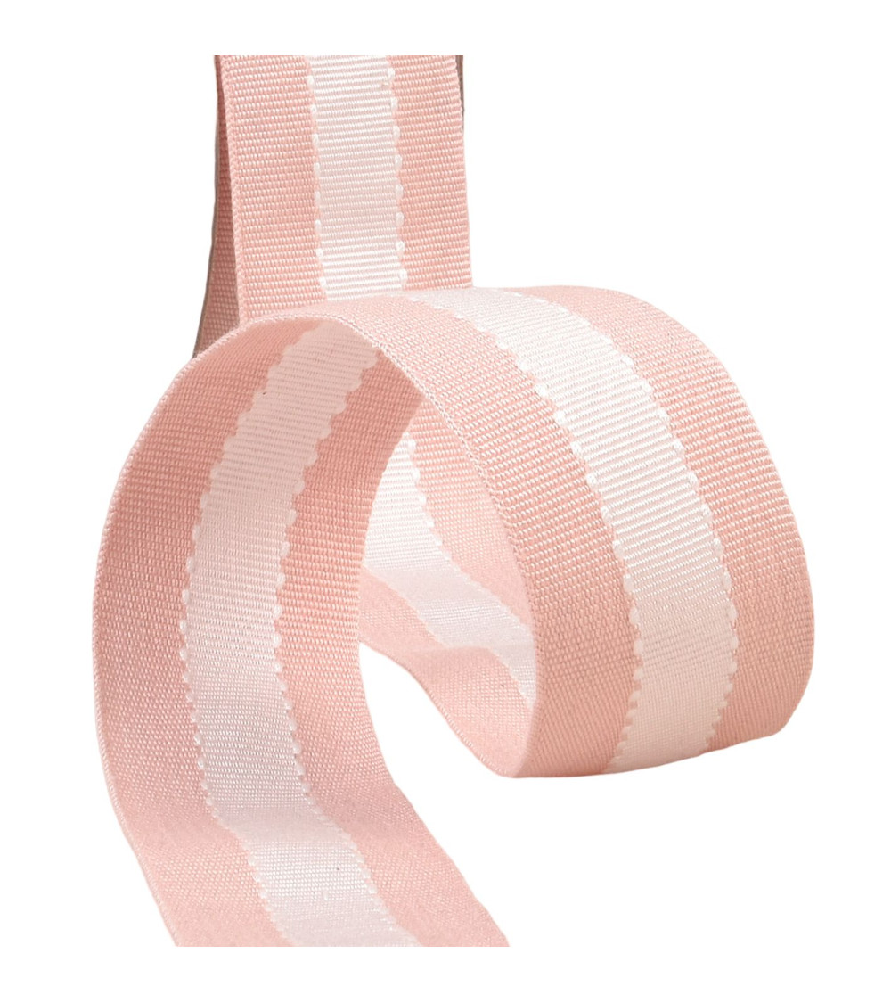 15m reel of two-tone grosgrain-look braid, pink/ecru, 40mm