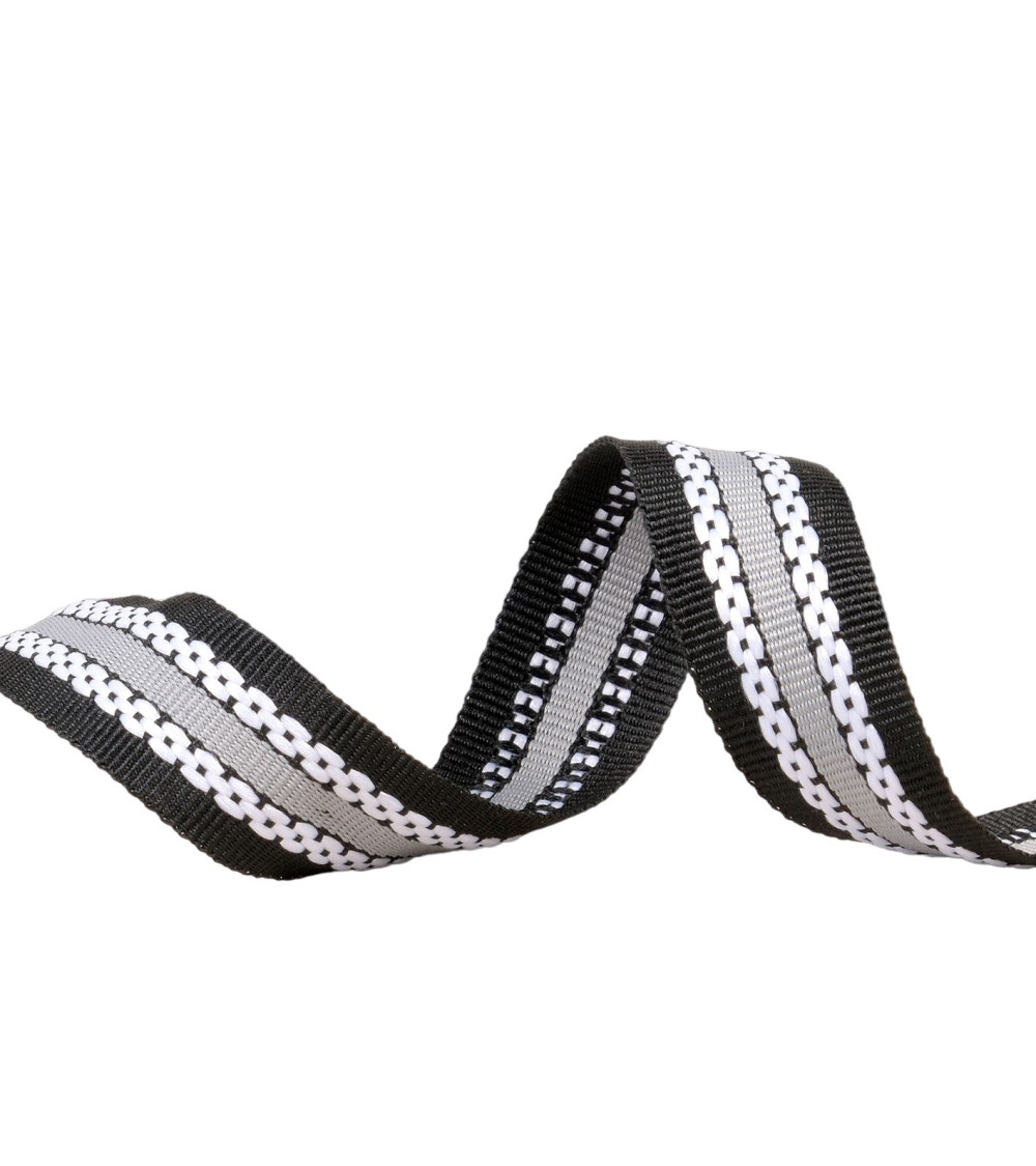 25m reel of tricolor braid, black/grey grosgrain appearance, 20mm