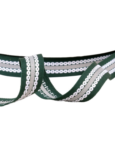 Bobine 25m galon tricolore aspect gros grain noir/vert 20mm