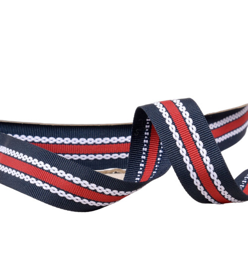 25m reel of tricolor grosgrain effect navy/red braid 20mm