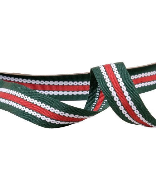 25m reel of tricolor braid, green/red grosgrain appearance, 20mm