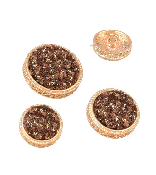 Round brown covered jewel button
