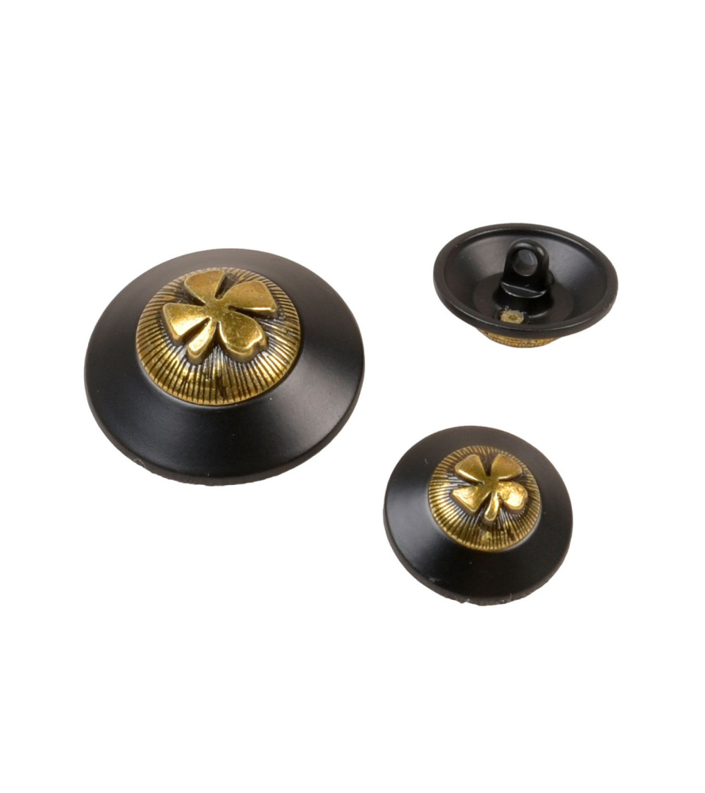 Lot de 6 boutons rond trèfle noir